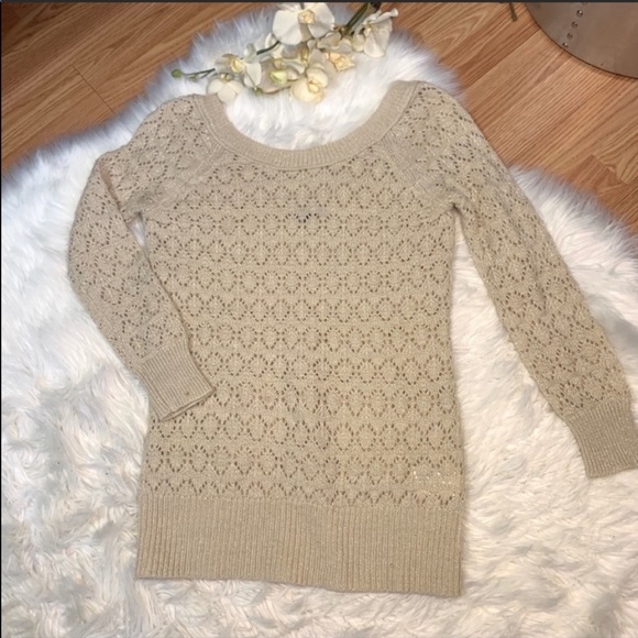 American Eagle XS Knit Sparkly Tan Sweater - Picture 4 of 6
